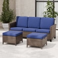 thumbnail image 3 of EAGLE PEAK Ocean Vista Patio Outdoor 3 piece Variated Brown Wicker Conversation 3-Seat Sofa Set, Blue Cushions, 3 of 9
