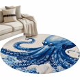 thumbnail image 2 of Area Rug 48in, Navy Blue Octopus on Vintage Linen Floor Carpet Living Room Rug, Ocean Shell Coral Non-Slip Welcome Mat Indoor Rugs for Bedroom Dining Room, 2 of 9