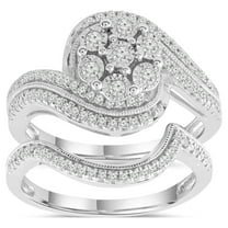 Forever Bride Sterling Silver 1/3 CTTW Diamond Flower Bridal Set, Engagement, Women, White