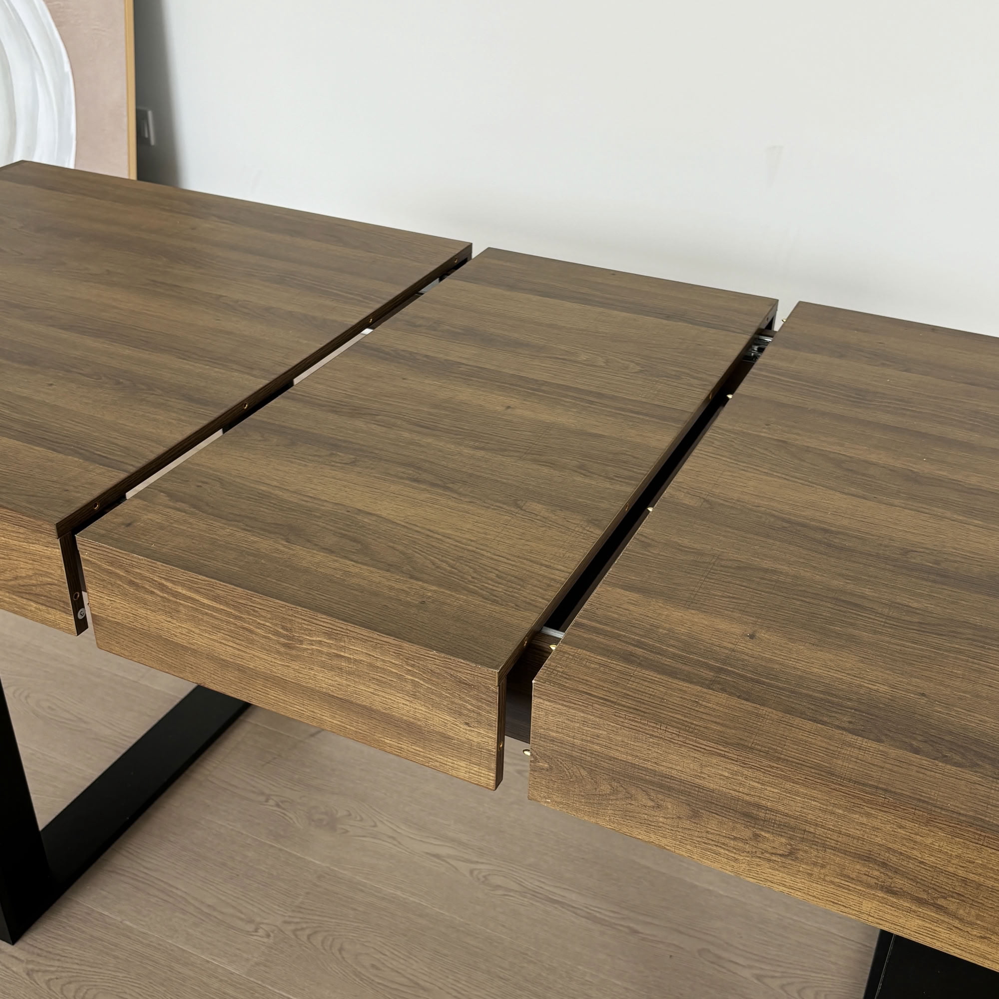 MAYEERTY Extendable Rectangular Dining Table for 6-10 People, Expandable Wood Kitchen Table with Hidden Storage Extension Leaf, for Home Apartment