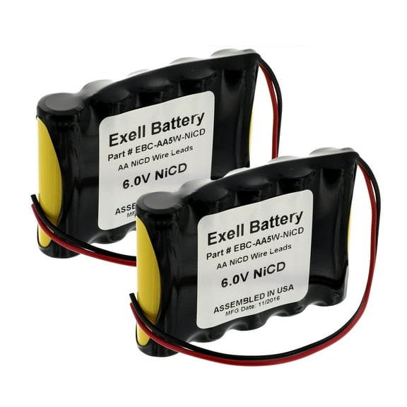2pc Exell 6V 1000mAh (5xAA) NiCd Custom Battery Pack w/ Wire Leads