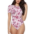 thumbnail image 2 of Uemuo Flower Butterfly Pattern Women's One Piece Short Sleeve Swimsuit Rash Guard Surfing Modest Quick-drying Swimsuit Beach Essentials-, 2 of 9