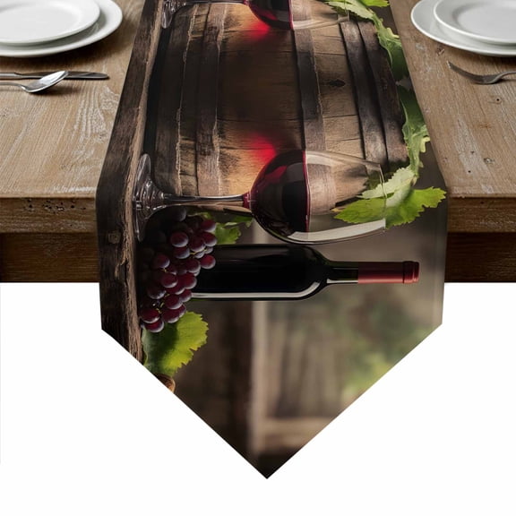 Purple Wine Table Runner Linen Burlap Table Runner 36 Inches Small Farmhouse Casks Vintage Dresser Scarves for Kitchen Island Coffee Dining Room Party Wedding Banquet Holiday Decoration 13"x36"