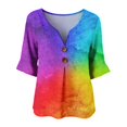 thumbnail image 4 of Stralyhd 3/4 Length Sleeve Womens Tops 2026 Summer Business Casual V Neck Henley Blouses Travel Vacation Button Down Tops Work Tie Dye Shirts Sky Blue L, 4 of 7