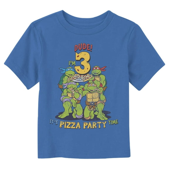 Toddler's Teenage Mutant Ninja Turtles Dude I'm 3 It's Pizza Party Time Graphic Tee Royal Blue 5T