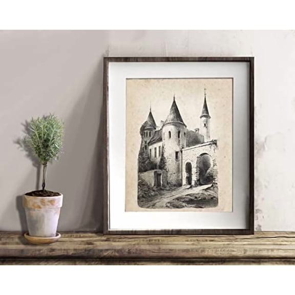 French Country Decor Set of 6 Unframed French Chateau Architecture Drawings Fairytale Nursery Decor