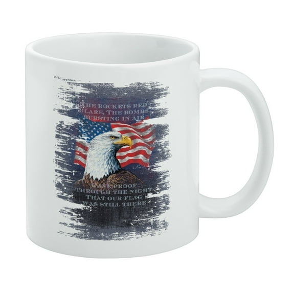 Patriotic Eagle Rockets Red Glare American Flag White Mug