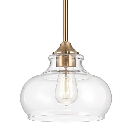 Kira Home Harlow 9" Farmhouse / Schoolhouse / Rustic Pendant Light, Glass Shade, Adjustable Hanging Height, Cool Brass