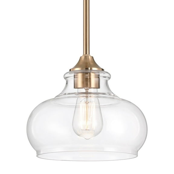 Kira Home Harlow 9" Farmhouse / Schoolhouse / Rustic Pendant Light, Glass Shade, Adjustable Hanging Height, Cool Brass