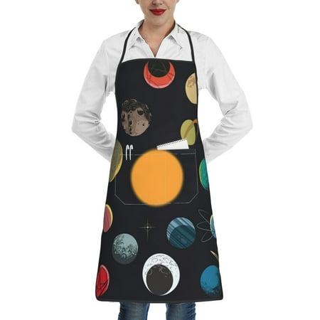 

Gaeub Planets And Their Moons Kitchen Cooking Aprons Adjustable Bib Apron Waterdrop and Oil Resistant Kitchen Chef Apron for Women Men