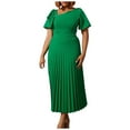 thumbnail image 2 of Yotami Women's Plus Size Cocktail Dress Summer Ruffled Short Sleeve Party Dress V-Neck Pleated Long Dress Green XL, 2 of 4