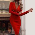thumbnail image 4 of Vestido profesional de otoño e invierno para mujer, cuello en V, liso, adelgazante, manga larga, doble botonadura, nalgas Fridja  NMB4325, 4 of 6