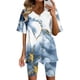 thumbnail image 1 of ICHUANYI Clearance Women Fashion V-Neck Blouse Short Sleeve Tops Shorts Casual Suit Sets(Light Blue, M) ICHUANYI WER2023080813083, 1 of 7
