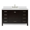 thumbnail image 2 of ARIEL Bathroom Vanity 55" Inch with Pure White Quartz Countertop and Rectangle Sink in Espresso, 2 Soft Closing Doors, 9 Full Extension Dovetail Drawers, with Backsplash, No Mirror, 2 of 8