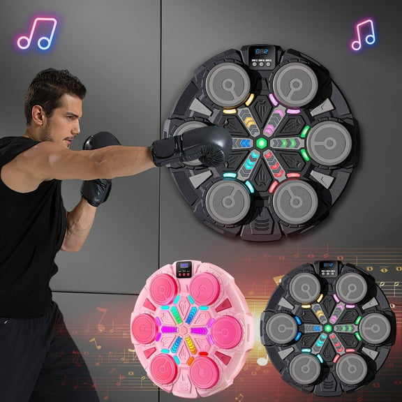 Smart Music Boxing Machine with Boxing Gloves, Upgraded Home No Drilling Wall-mounted Bluetooth Punching Trainer with Vibrant Light Effect, Multiple Modes Adjustable, Durable Shock Absorption