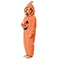 thumbnail image 4 of Miqool Boys Girls Halloween Onesie Pajamas Pumpkin Graphic Full Zip Long Sleeve Hooded Jumpsuits Flannel Fleece Loungewear with Pockets, 4 of 7