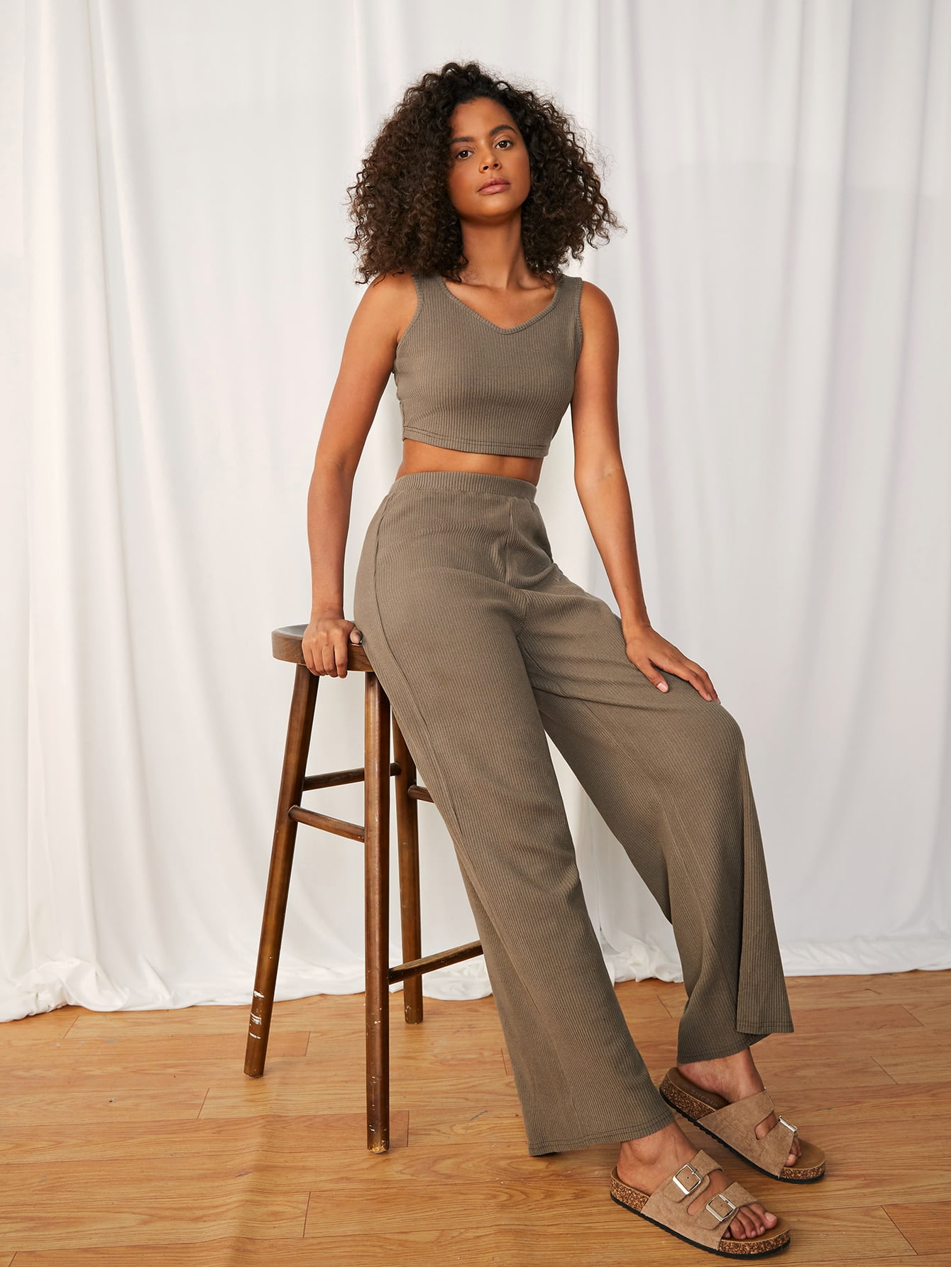 Women's Ribbed Knit Crop Tank Top High 