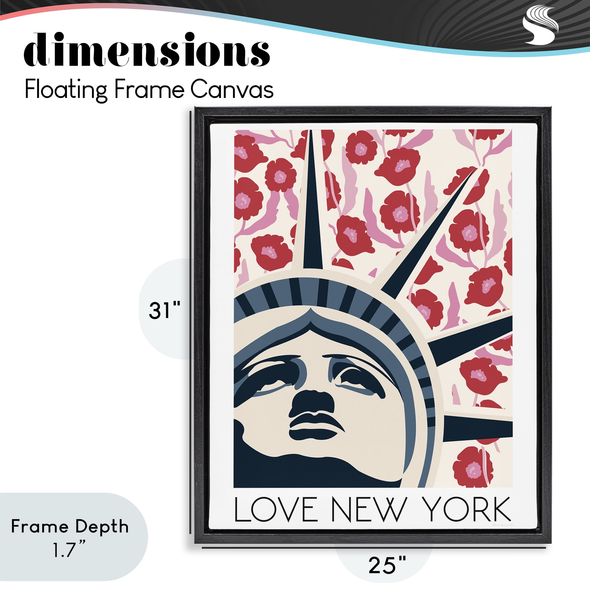 Stupell Industries Groovy Florals Love New York Black Framed Floater Canvas Wall Art, design by Omar Escalante