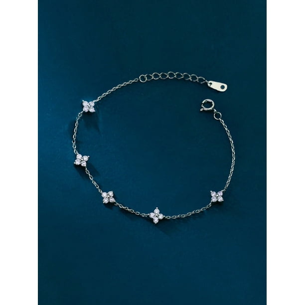 1pc Stylish S925 Sterling Silver Simple And Aesthetic Style Clover Shaped Bracelet, Perfect For Daily Wear And Party Wear