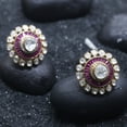 thumbnail image 2 of Auory Regal Uncut Moissanite and Amethyst Floral Stud Earrings in Gold-Plated for Wife, 2 of 8