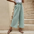 thumbnail image 4 of Cotton Linen Wide Leg Palazzo Pants for Women Elastic Paper Bag Waist Casual Summer Baggy Lounge Beach Cropped Pants, 4 of 7