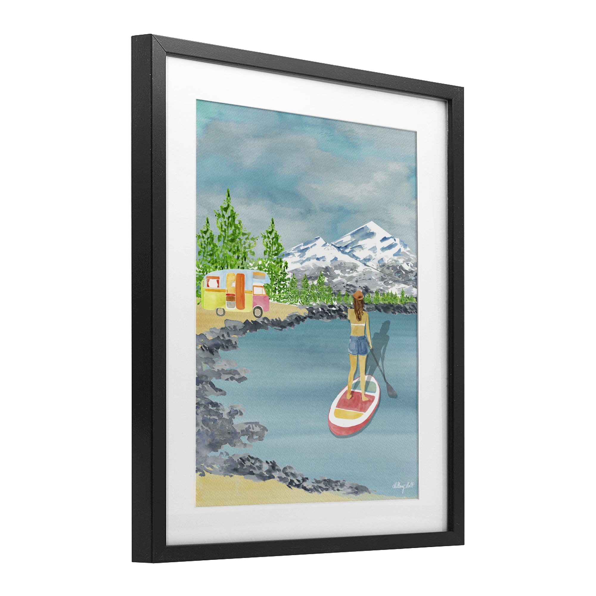 Stupell Industries Lake Tahoe Paddle Boarding Black Framed Print Under Glass, design by Hillary Holt