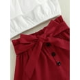 thumbnail image 6 of Qiylii 3 Pieces Kids Girls Clothes Set, Solid Color Boat Neck Flounced Tops+ Shorts with Waist Belt+ Headband, 1-4 Years, 6 of 8