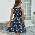 thumbnail image 6 of Navy Blue White Square Lattice Triangle Geometric Dress Fashion Beach Long Dresses Female Party Printed Sundress, 6 of 7