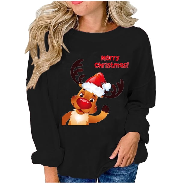 Navidad moda mujer casual manga larga impreso damas sudaderas tops Pompotops gfhjh14910