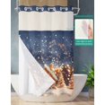 No Hook Shower Curtain and Snap in Liner Set, Blue Christmas Fabric