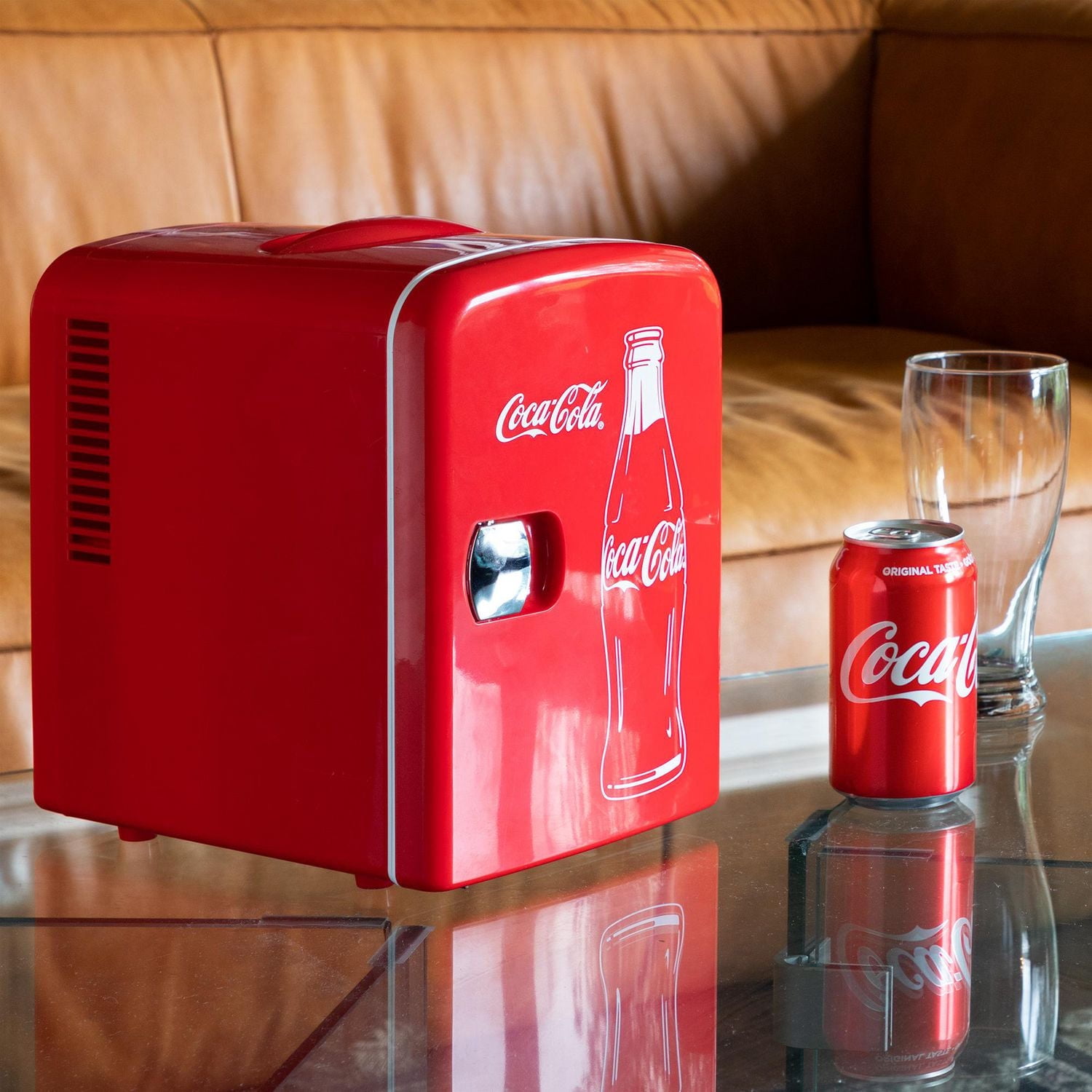 Coca-Cola Classic 4L Mini Fridge, 6 Can Portable Cooler for Travel, Home, Office- Red
