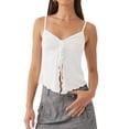 thumbnail image 2 of Yunliwuli Women Spaghetti Strap Camisoles Solid Color V-Neck Drawstring Slit Sleeveless Tank Tops Summer Vests Tops Streetwear, 2 of 9