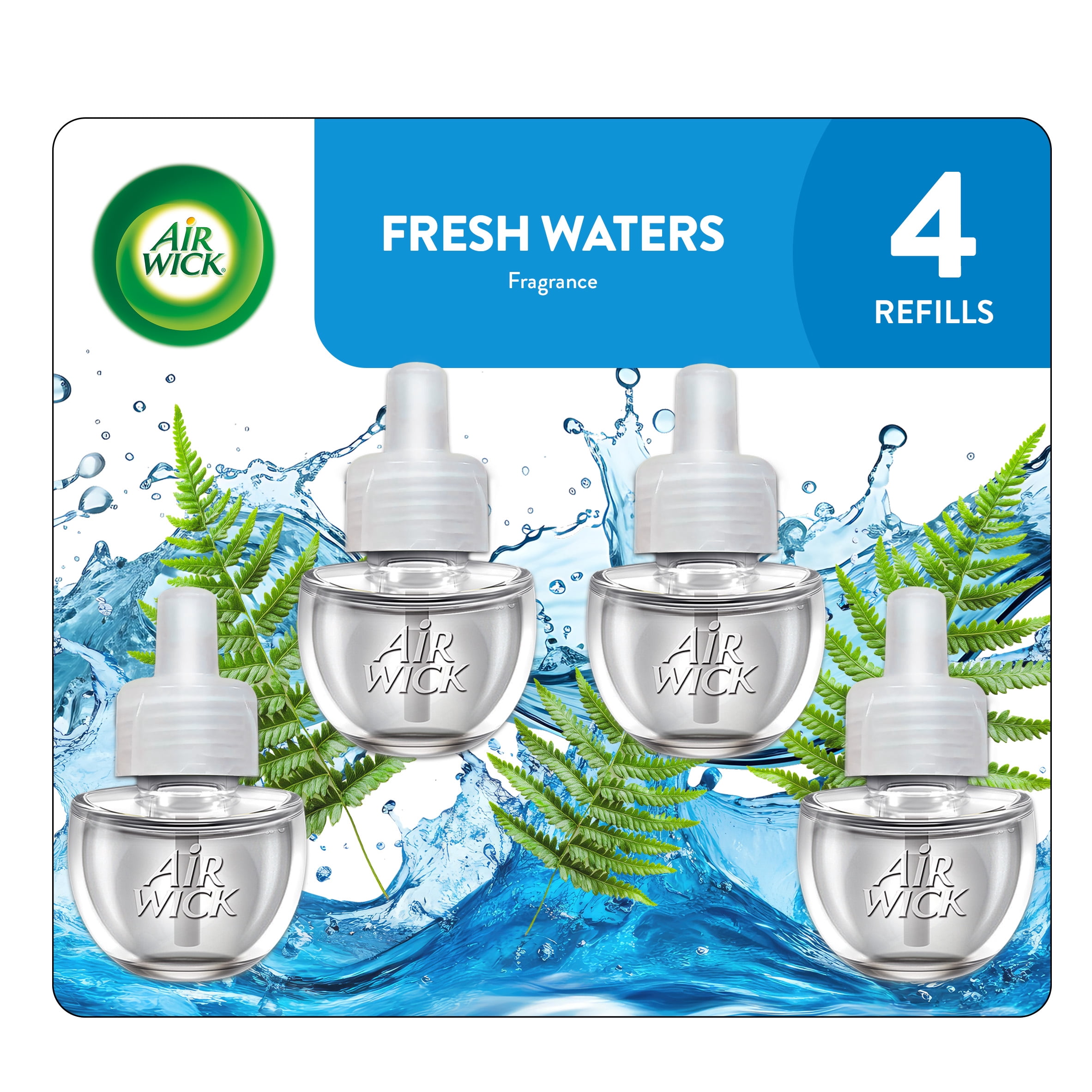 (5 pack) Air Wick Plug-in Scented Oil Warmer Refills, Fresh Waters, 4 Count