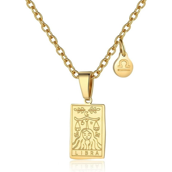 Zodiac Sign Necklace For Women Constellation Tarot Card Pendant Double Sided Gold Stainless Steel Waterproof Nontarnish Friendship Jewelry Gift[o741]
