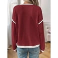 thumbnail image 6 of Women'S 2025 Fall Crew Neck Long Sleeve Oversized Color Block Sweaters Ribbed Knit Side Slit Pullover Wine Red XL, 6 of 7