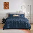 Bedsure Queen Comforter Set Navy Blue 7 Pieces Pintuck Bed in A Bag