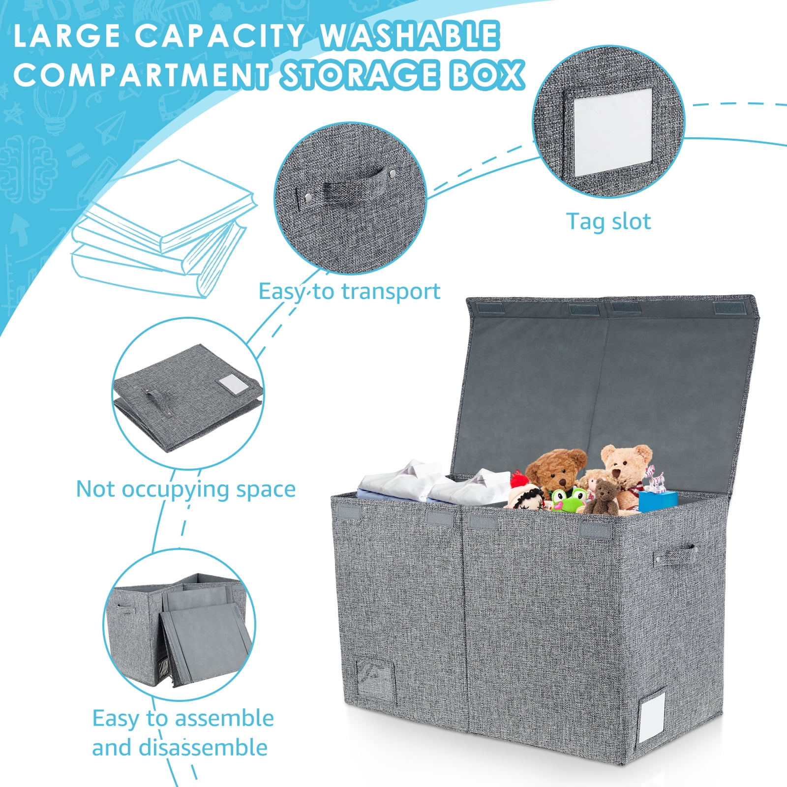 Extra Large Toy Box 82.5L Collapsible Sturdy Kids Toy Chest for Boys Girls Kids Toy Storage Organizer Toddler Storage Bins with Lids and Handle Toy Box basket for Living Room Bedroom Nursery Gray