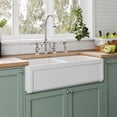 thumbnail image 5 of Whitehaus Collection 36" Reversible Double Bowl Fireclay Kitchen Sink with Grid Set: Three Edge Frame, Plain Front Apron, 5 of 6
