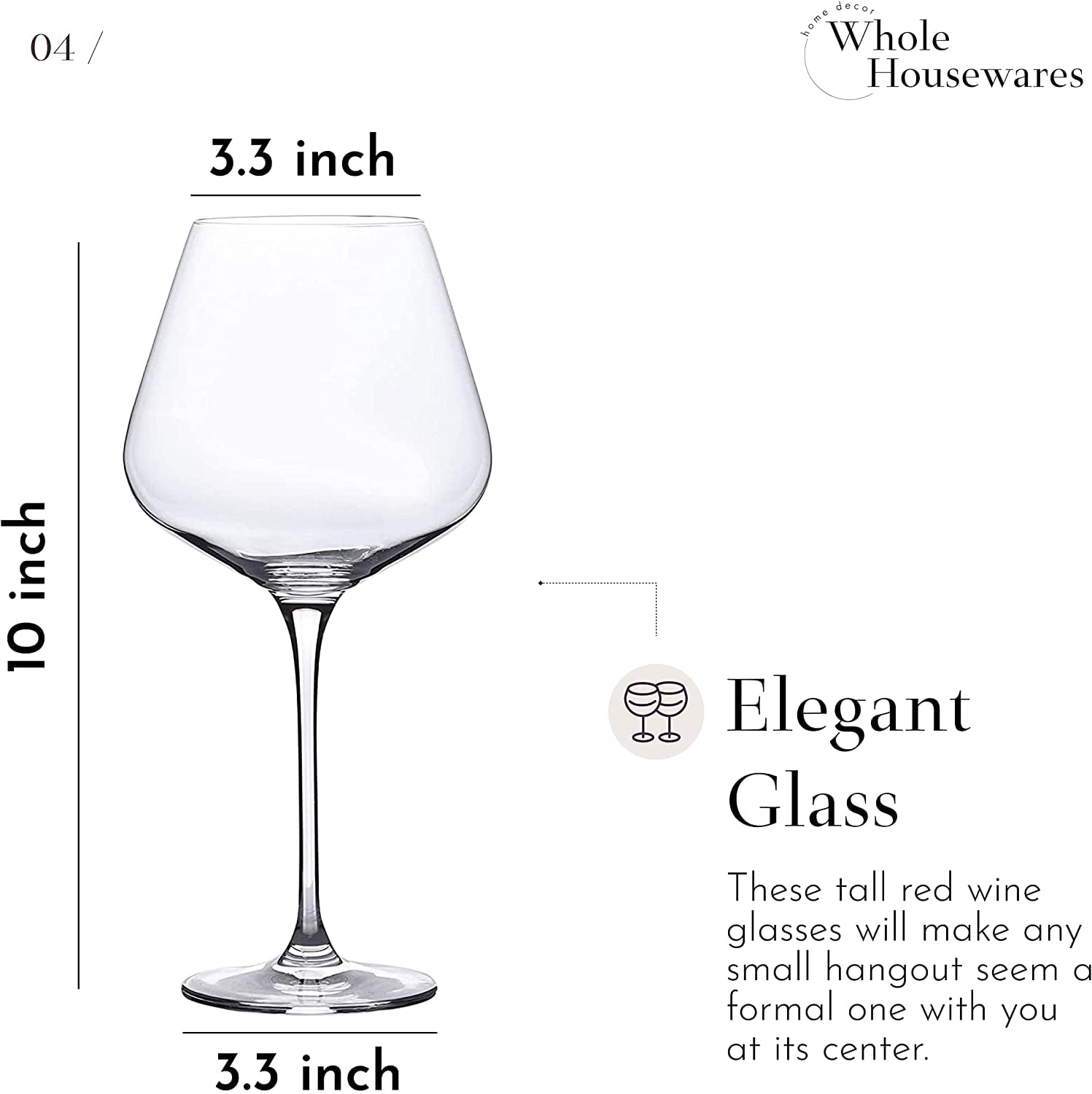 Whole Housewares Oversized 29 oz Crystal Clear Wine Glasses 4 set