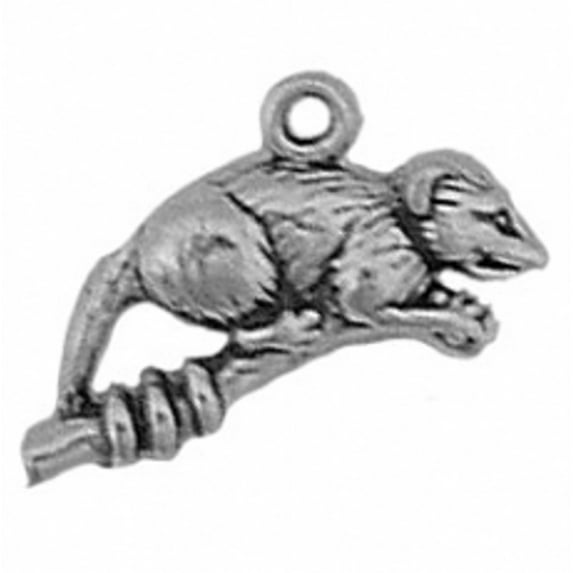 Sterling Silver 18" 1mm Box Chain 3D Opossum On A Branch Pendant Necklace