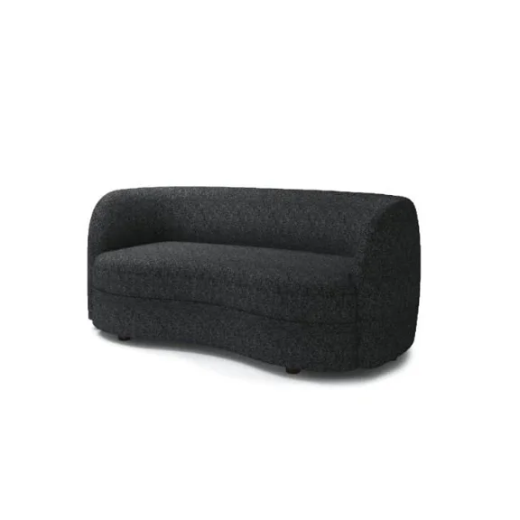 Srey Loveseat, 64 Inch, Plush Black Boucle, Soft Curved Kidney Shape