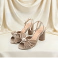 thumbnail image 5 of Women's Bow Knot Heeled Sandals Chic Pleated Bow Chunky Heels Wedding Shoes Adjustable Ankle Buckle Straps Block Sandals High Slingback Dress Shoes, 5 of 9