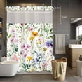 thumbnail image 5 of Spring Floral No Hooks Shower Curtain with Snap-in Liner Romantic Gradient Blue Yellow Pink Flowers Farmhouse Shower Curtains for Bathroom, Waterproof, Easy Install, Washable 72"x84", 5 of 9