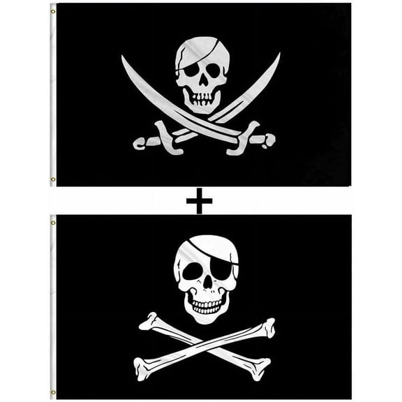 3X5 CALICO JACK PIRATE AND PIRATE PATCH PIRATE FLAG FLAGS COMBO SET (2 FLAGS)