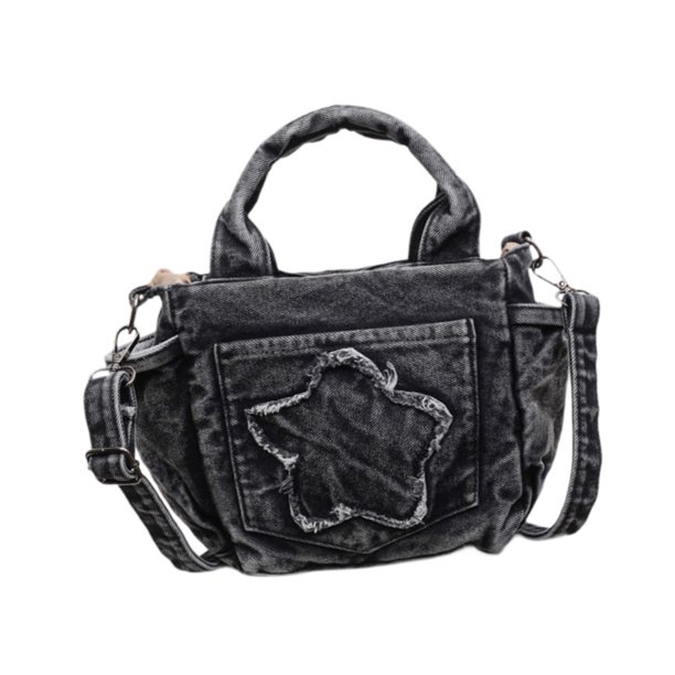 Bolso de hombro vaquero retro, informal, moderno, práctico y elegante para mujer. Negro