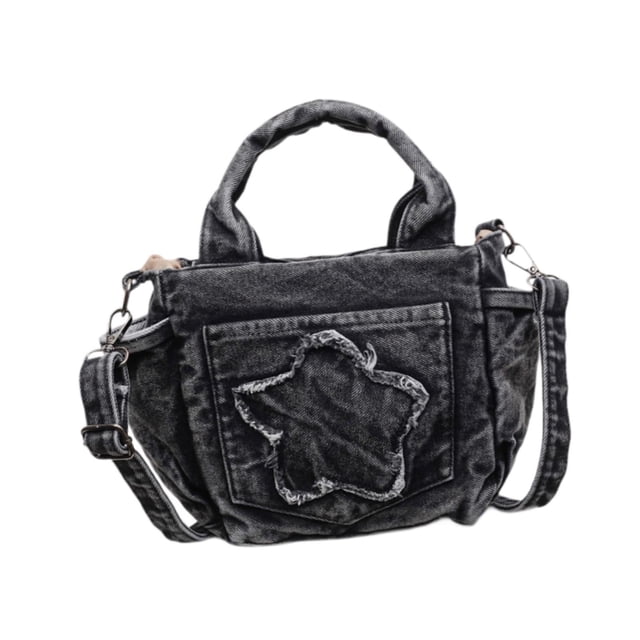 Bolso de hombro tipo shopper con cremallera, bolso de hombro estilo vaquero retro para mujer que se desplaza al trabajo. Negro
