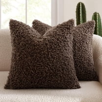XmhyTop-A Faux Fur Throw Pillow Cover, Fuzzy Soft Decorative Cushion Case for Couch Living Room Bed, 45x45cm (2-Pack),Dark Brown