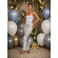 thumbnail image 2 of Vestido largo Figdaw sin tirantes con strass y lentejuelas, color blanco, XXL, 2 of 6