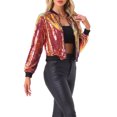 thumbnail image 4 of Chaqueta bomber de mujer INSPIRE CHIC con lentejuelas, cierre de cremallera y bolsillos ocultos en gris y rosa, 4 of 6