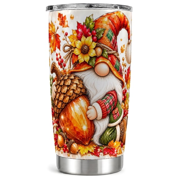 Autumn Gnome Tumbler 20oz, Harvest Stainless Steel Travel Cup